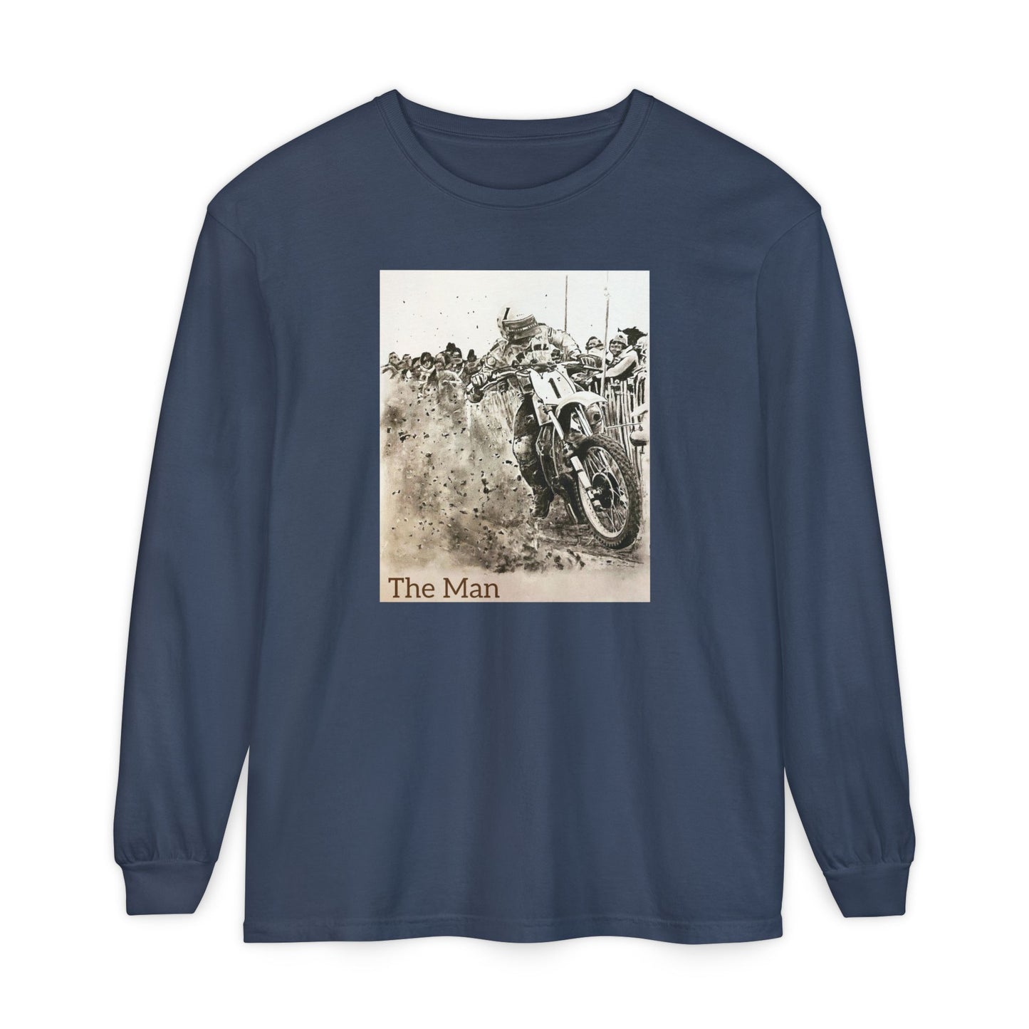 Vintage Art Motorcycle Longsleeve T-Shirt for Bikers Gildan Heavy Cotton