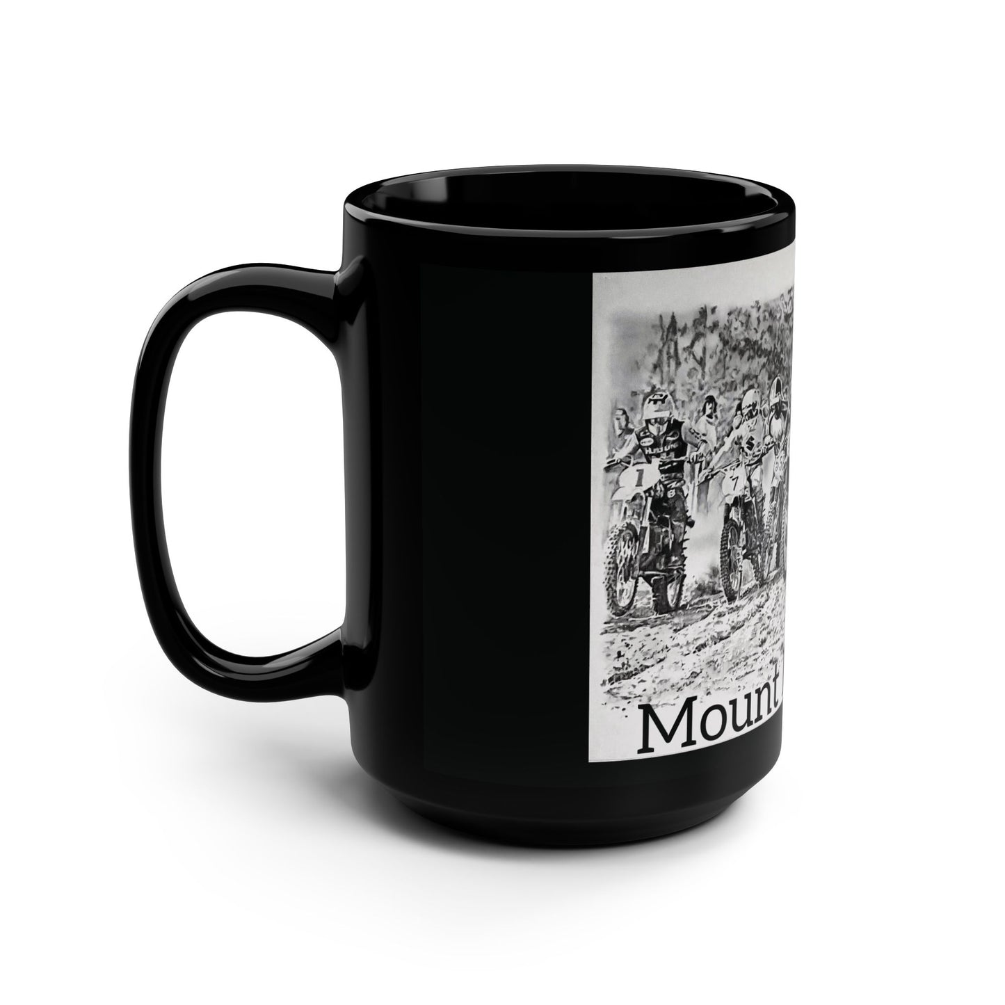 Vintage Art Motocross Black Mug, 15oz Mt Rushmore