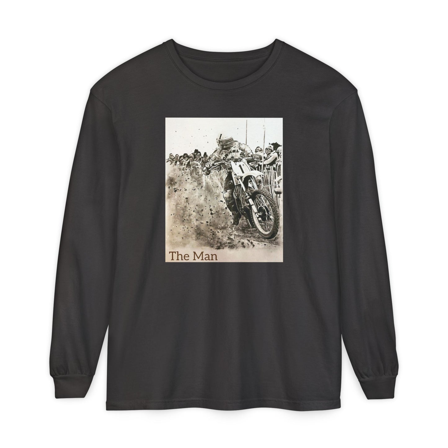 Vintage Art Motorcycle Longsleeve T-Shirt for Bikers Gildan Heavy Cotton