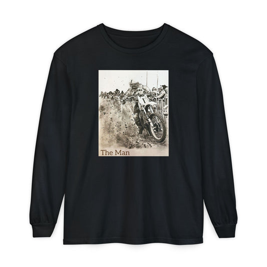 Vintage Art Motorcycle Longsleeve T-Shirt for Bikers Gildan Heavy Cotton