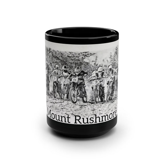 Vintage Art Motocross Black Mug, 15oz Mt Rushmore